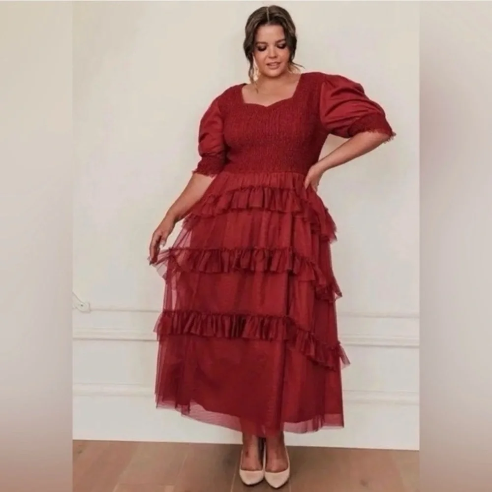 NWOT JESSAKAE Women's Daphne Dress, Burgundy size 1XL - Picture 1 of 16